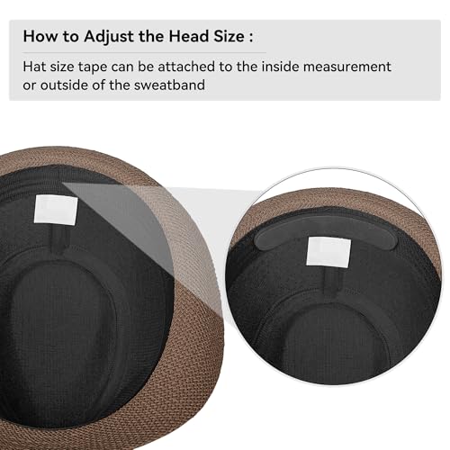 Image of Straw Trilby Fedora Hat for Men Women 1920s Panama Hat Short Brim Summer Beach Sun Hat with Band