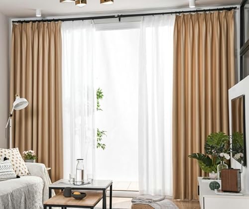 Bishilin Cortina para puerta corrediza de sala de estar, color café claro, cortinas vintage de 243 cm, 2 paneles de lino y algodón de color sólido, 101.6 cm de ancho x 244.8