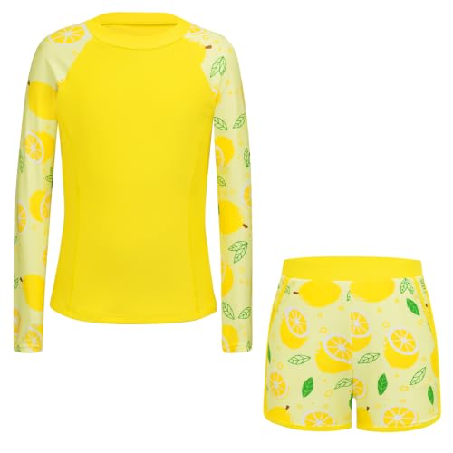 Image of Alakuoti Girls Rash Guard Swimsuit Two Piece Bathing Suit UPF 50+ Sun Protection Long Sleeve Swimwear 6-14 Years