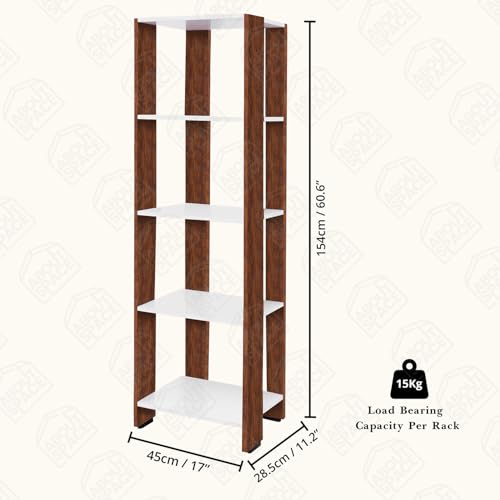 Image of ABOUT SPACE Book Shelf - 4 Tier 5 ft Versatile Book Stand for Home Library, Modern Slim Open Display Rack Shelf Engineered Wood with Unique Design for Living Room - Oak Red (L 45 x B 28.5 x H 154 cm)