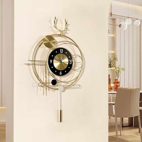 Horloge murale silencieuse à pendule doré oscillant pour déco de bureau