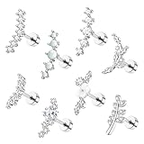 ZELORES 8Pcs 16G Cartilage Earring Set Stainless Steel Flower Opal CZ Stud Earrings Flat Back Cartilage Conch Helix Piercing Jewelry for Women (Silver Plated)