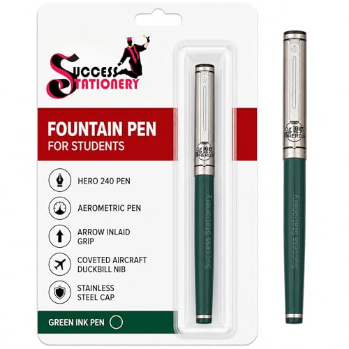 Image of Hero 240 Fountain Pen for Students & Professionals | Fine Nib, Smooth Writing, Ink Cartridge Compatible | Everyday Office School Pen | Ink Pen (Green)