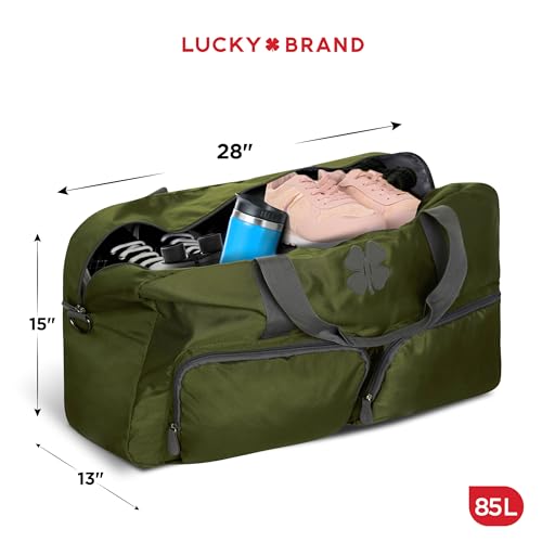 Image of Lucky Brand Unisex Adult Large Duffle Adjustable Shoulder Strap Foldable Overnight Weekender Bag, Loden Green, 85L, Sports