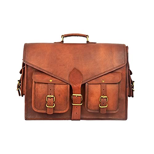 LAKECITY LEATHER CRAFT 18 INCH Leather Briefcase Laptop Messenger bag best computer satchel Handmade Bags for men, Brown