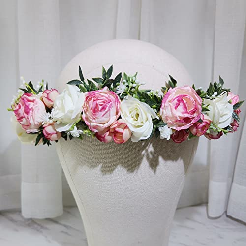 Dreamlily Boho Wedding Floral Crown Maternity Woodland Photo Shoot Peony Flower Girl Crown Hair Wreath Dfs27 (Blush) #TOP3