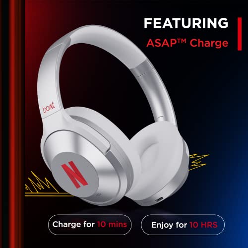 Image of Boat Nirvana 751 ANC Netflix Stream Edition Hybrid Active Noise Cancelling Bluetooth Over Ear Headphones with Up to 65H Playtime, ASAP Charge, Ambient Sound Mode, Immersive Sound, Carry Pouch(Silver)