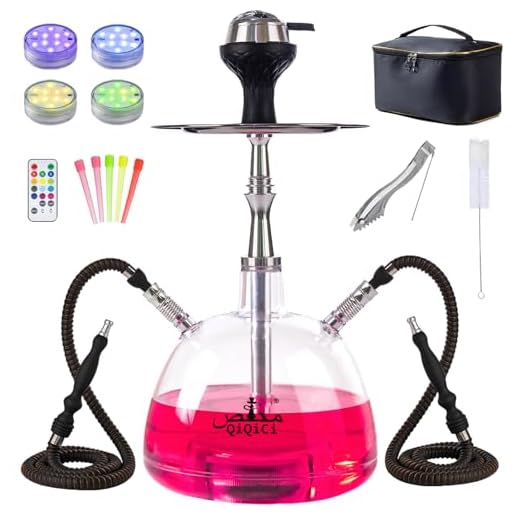 Hookah Hookah set 2 Hose Hookahs with Cleaning Brush Modern Acrylic Bubble Hookah Shisha Hooka 【QiQiCi】MY first Travel Hookah accessories with LED remote control +Coal Tongs+ Hose for Narguile smoking（bubble set）