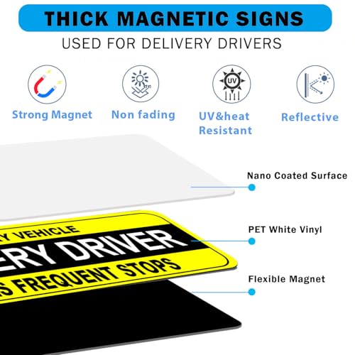 Image of NIMONA Delivery Driver Magnet for Car - 3-Pack Caution Frequent Stops Removable Set - Reflective Delivery Magnetic Car Door Sign - Weather-Resistant 11.8 x 4 inch (Delivery Driver yellow 3 pack)
