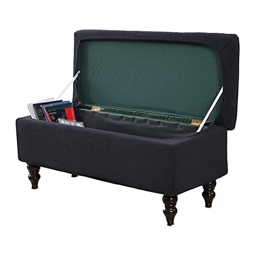 JHLD Stretch Ottoman Cover Rectangle, Ottoman Slipcovers Soft Removable Washable Footstool Protector Covers Elastic Storage Ottoman Slipcover for Cats Dogs -Black-Medium