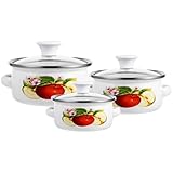 LALADEFIEE Ollas Esmaltadas Mini para Caldo y Fideos Instantáneos, Set de 3 Piezas (12-14-16 CM), Doble Asa Ergonómica, Cacerolas Pequeñas para Cocina y Hogar, Utensilios Cocina Vintage