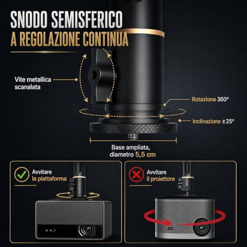 Soporte de techo para proyector giratorio 360° y longitud ajustable de 18 a 48 cm 5