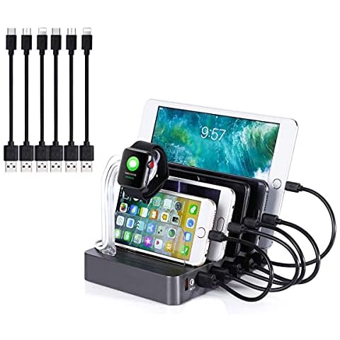 Charging Station with Quick Charge QC 3.0 60W,Amicable 6-Port Charger Docking Station with Smart Identification,Organizer for Multiple Devices Cover