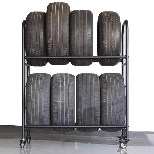 Rollendes Reifenlagerregal für Reparaturwerkstatt/Einzelhandelsgeschäft/Garage, Motorrad-Autoreifenregal/Aufbewahrungshalter für mehrere Reifen, kommerzieller tragbarer Metall-Ersatzreifen-A