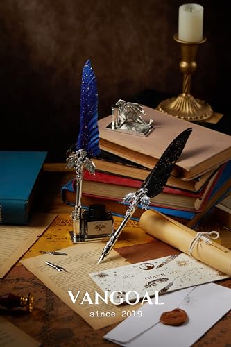 VANGOAL Dragon Quill Pen and Ink Set, Dragon Feather Pen with Novelty Base, Calligraphy Pen Gift Set for Writing, Drawing, Desktop Decoration - Red