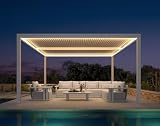 PURPLE LEAF Outdoor Louvered Pergola 11' x 15' with LED White Aluminum Gazebo...