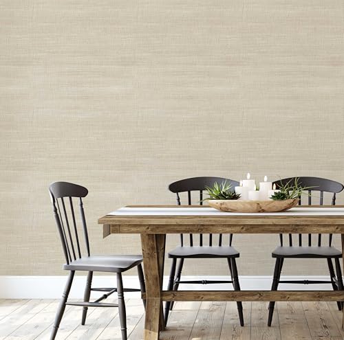 Revêtement mural autocollant beige motif lin texturé pour mur - 5