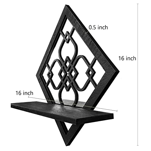 Sxnzequnze 16 Inch Rustic Floating Shelves Set Of 2 Wood Mirrored Shelves Wall Mounted Farmhouse Home Decor Hanging Wall Art For Living Rroom Bathroom Bedroom-Black Set #TOP2