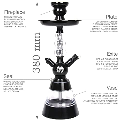 ROYAL SMOKING Shisha stylische chicha Wasserpfeife Design in Aluminium- und Acrylqualität 38cm Schwarz Schlauch Tonkopf… – Bild 4