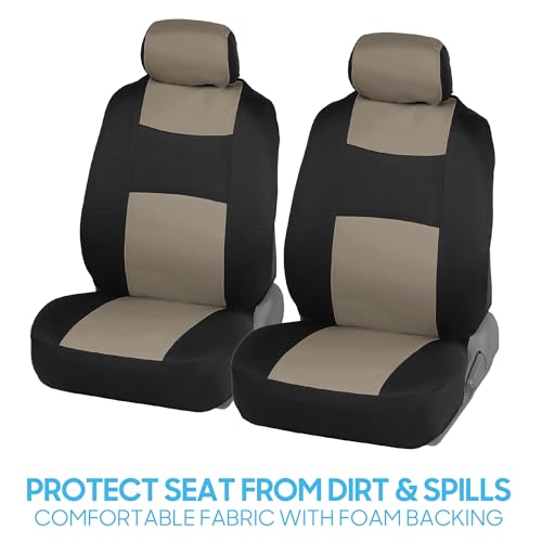 Image of BDK PolyPro Car Seat Covers Full Set in Light Beige on Black, Front and Rear Split Bench Seat Covers for Cars, Easy to Install Car Seats Cover Set and Accessories for Auto Trucks Van SUV - Light Beige