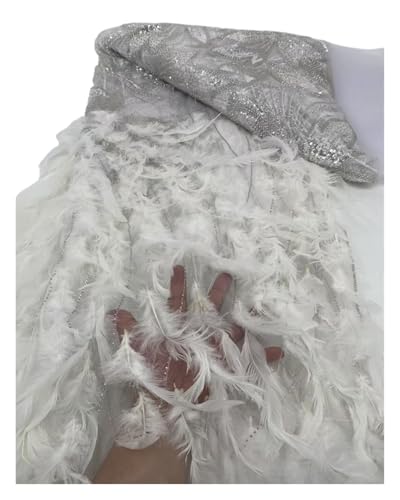Tissu africain en dentelle paillettes broderie plumes 3D robe de soirée mariage