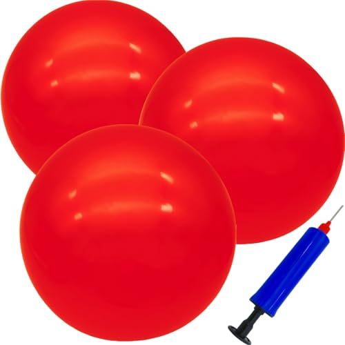 GCQJOQ 3 Pcs 9 Inch Inflatable Bouncy Balls with Hand Air Pump for Indoor Outdoor Play Balls (red)