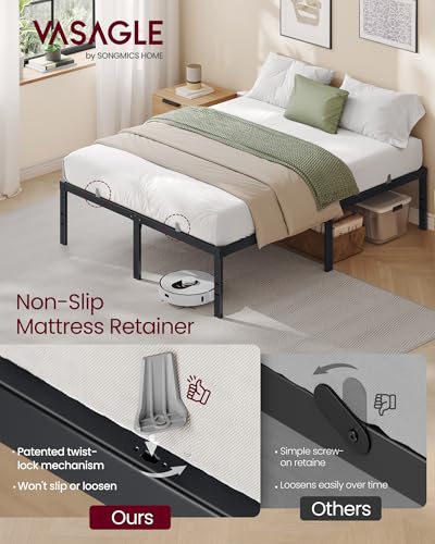 Image of VASAGLE Full Metal Bed Frame 16 Inches Tall, 1100 lb Weight Capacity, No Box Spring Needed, with Under-Bed Storage, Easy Setup, Heavy-Duty Platform Bed, Mattress Retainers, Matte Black URMB662BD02S
