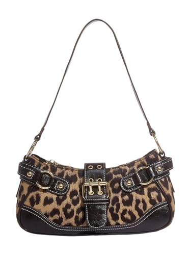 Fdsmall Damen Schultertasche Leopard Print | Y2K Trend Halbmond Tasche | PU Leder