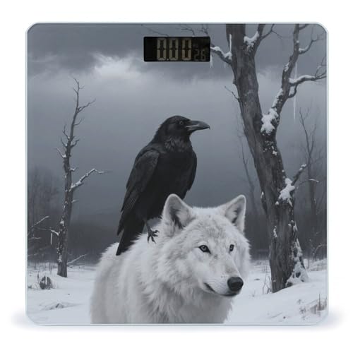 Báscula digital de baño Crow and White Wolf vidrio templado