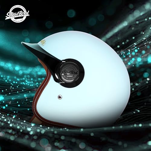 Image of Steelbird SBH 65 Retro 3.0 DOT and ISI Certified Open Face Helmet for Men and Women (X-Large 620 MM,Glossy Mist Green with Black Peak)
