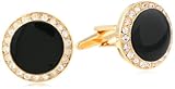 Stacy Adams Men's Round Cuff Link W/blk Enamel & Crystals