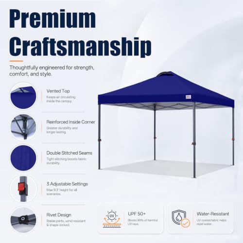 Image of MASTERCANOPY 10x10 Durable Pop Up Canopy Tent with Roller Bag, Dark Blue