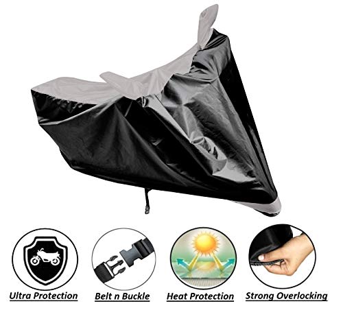 Image of Auto Hub Bike Cover Compatible with Hero Hf Deluxe with Mirror Pocket, Dustproof, Heat Resistant, Triple Stitched, Hf Deluxe Bike Cover- Black, Silver