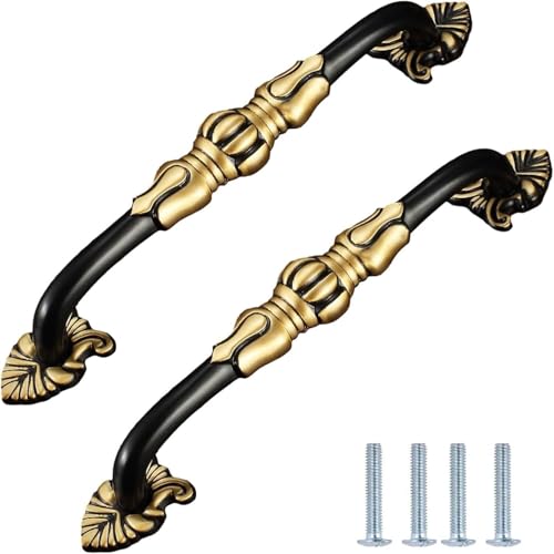 Manija, paquete de 2 herrajes for puertas gabinete cobre completo, cajón antiguo armario, 128mm, negro