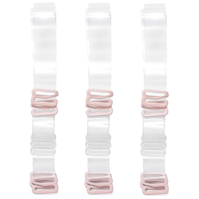 3 Pairs Bra Strap Replacement Elastic Adjustable Removable Transparent Clear Bra Straps, 10mm Width Band. (LZ-090)