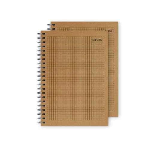 Image of PaperO Professional A5 Square Grid Notebook | 5MM Square Graph Design | A5 Size (21.0 x 14.5 cm) | Ideal for Architects & Designers | Kraft Cover | 100 Pages | (Plain Square-Pack of 2)