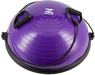 Z ZELUS Balance Ball Trainer Half Yoga Exercise Ball with Resistance Bands and Foot Pump for Yoga Fitness Home Gym Workout (Purple)