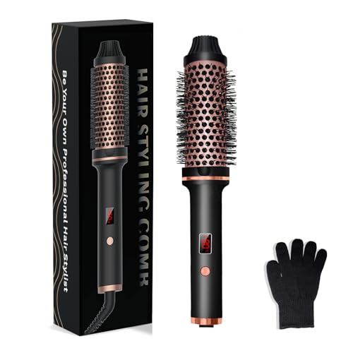 DSXVJHD Thermal Brush, 3 in 1 Hot Brush Volumizing Curling Iron for Hair Styling, 38mm Heated Curling Wand with 10 Temperatures, Dual Voltage Hot Comb Curling Iron for All Hair Types