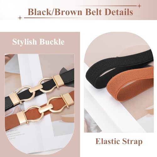 WHIPPY 2 Pack Skinny Elastic Belts for Women Thin Stretchy Waist Belt for Dresses with Gold Buckle3