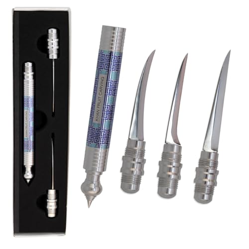 Thai Style Fruit And Vegetable Carving Knife With 3 Stainless Steel Blade Blue And Silver