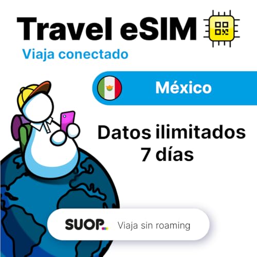 Tarjeta eSIM con Datos ilimitados para México. Tarjeta prepago móvil para Viajar sin Roaming. Incluye Cancún y Riviera Maya. Conexión de Datos de Alta Velocidad. (Datos ilimitados   7 días)