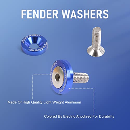 Image of JDMSPEED 20 Pcs Blue CNC Billet Aluminum Fender Washer Engine Bay Dress Up Kit