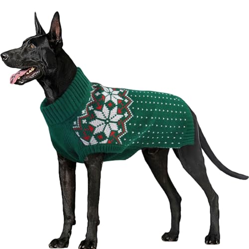 FUAMEY Dog Christamas Sweater, Warm Dog Sweater Classic Snowflake New Year Turtleneck Sweaters Knitwear Cold Weather Dogs Pullover for Small Medium Dogs Puppies & Cats Bulldogs Corgi with Le