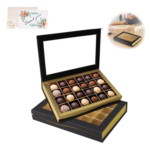 Black Leere Schokoladen-Geschenkboxen magnetische Dessert-Geschenkboxen mit klarem Umschlag für Schaufenster für Süßigkeiten Gebäck Kekse-Party Festivals Hochzeit2er-Pack) (24er(2 Pack))