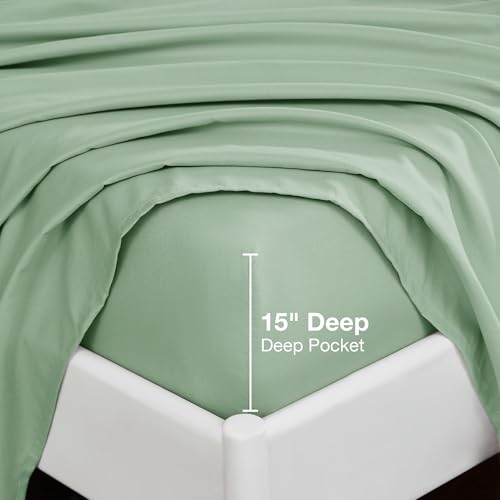 Image of Softan Microfiber King Sheet Set with Non-Slip Corner Straps, Sage Green