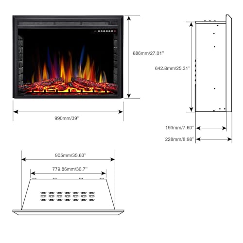 Image of R.W.FLAME Electric Fireplace Insert, Realistic Log Recessed Electric Stove Heater, 4 Color Adjustable Flames, Timer, 5 Brightness Settings, 750 /1500W Touch Screen, Remote Control (39''X27'')