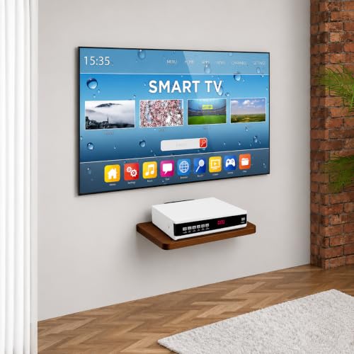 Image of Floating Projector Wall Mount DVD Shelf Wooden Floating Entertainment Center Supports 24lbs,Perfect for Projector,DVD Player,Game, Cable Box (Single Shelf Brown)