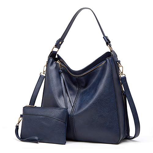 Sacs à Main pour Femmes - Sac à bandoulière D'épaule en Faux Cuir avec Porte-Monnaie en Guise de fourre-Tout Cadeaux pour Femmes(2pcs Set)-Bleu Cover