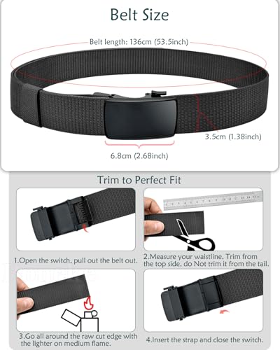 Men's Ratchet Nylon Tactical Belt - Automatic Slide Buckle, No-Hole Design, Fits Jeans & Golf, Durable & Adjustable4