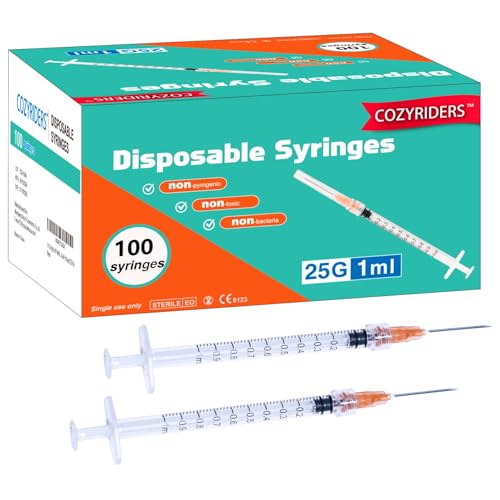 1ml ,100 Pack, 25G 1 inch Syringes with Needle, Needle Luer Lock Syringe, Individually Sealed Package for Scientific Labs,Feeding Small Animals,Dispensing,Applicator,Watering.